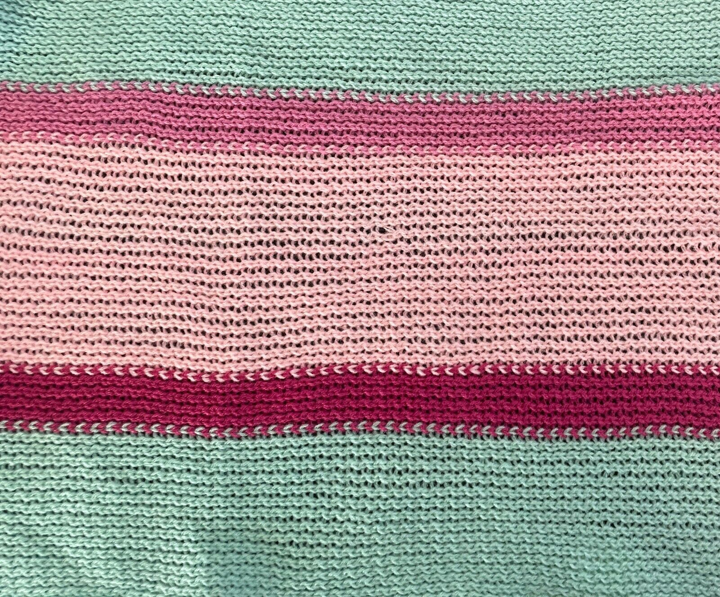 Neck SCARF Mint Green & Shades of Pink Chunky Acrylic Knit Rectangle Fringed