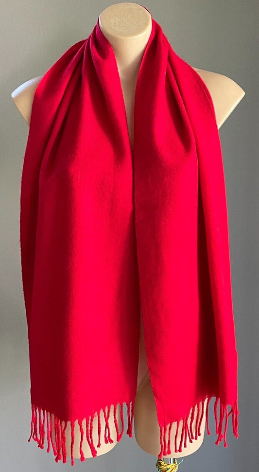 Knit Neck SCARF SAVANNAH Red Acrylic Wrap Rectangle Shape 30.5 x 155cm Fringed
