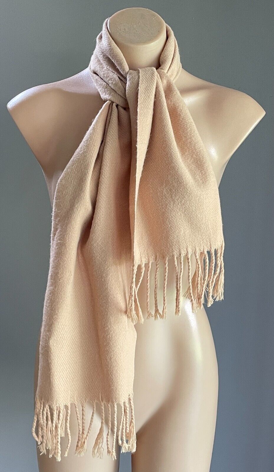 Knit Wool Neck SCARF Camel Wrap Rectangle Shape 25 x 132cm Fringed