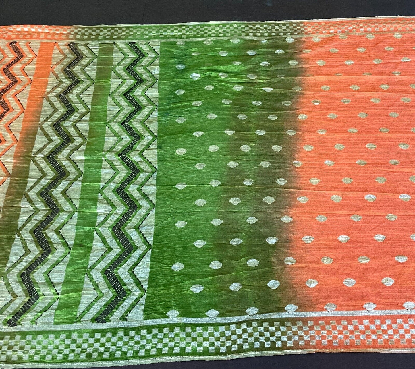 Neck SCARF Fringed Orange Cerise Khaki Gold Zig Zag Polka Dot Rectangle Stunning