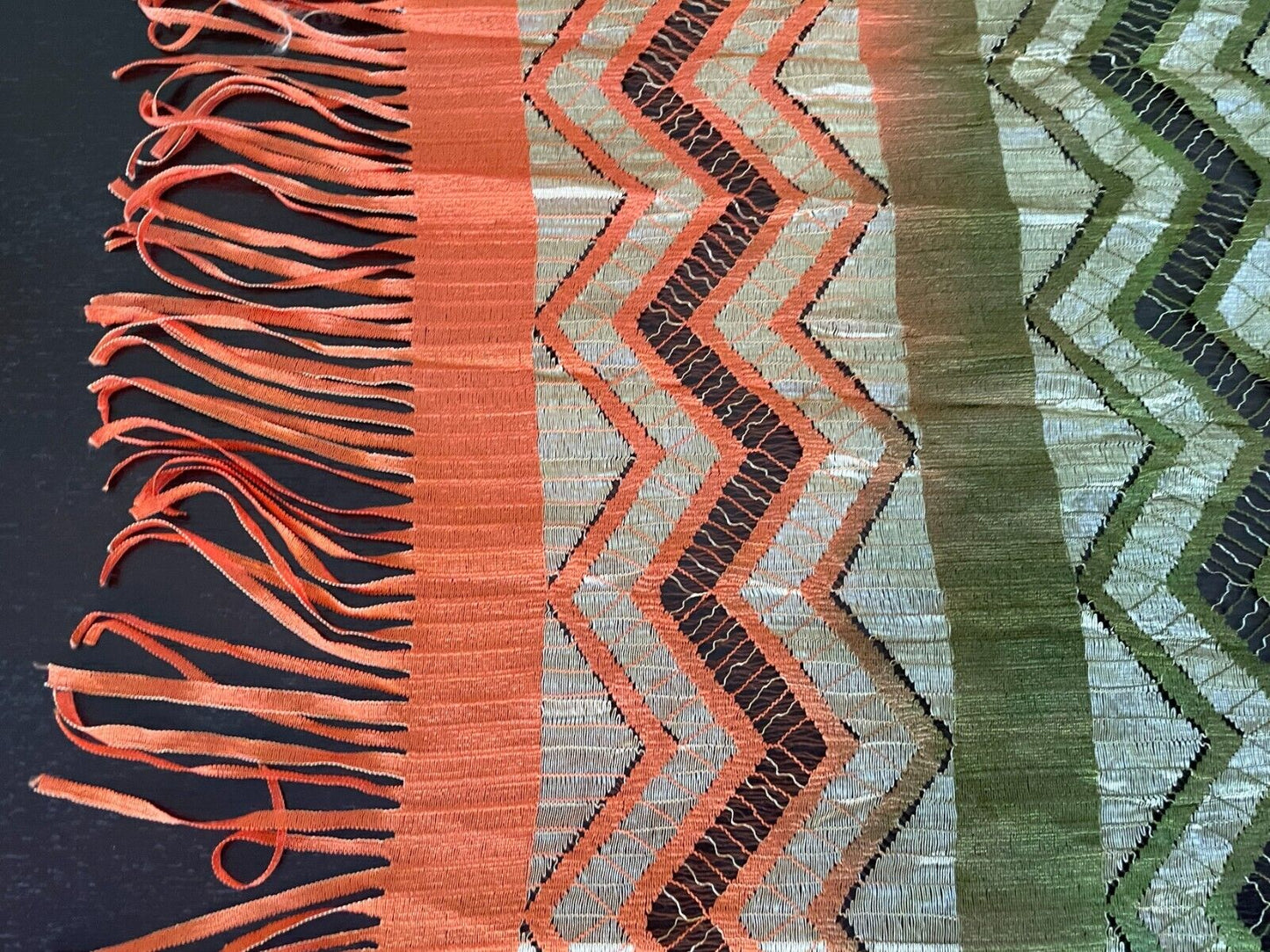 Neck SCARF Fringed Orange Cerise Khaki Gold Zig Zag Polka Dot Rectangle Stunning
