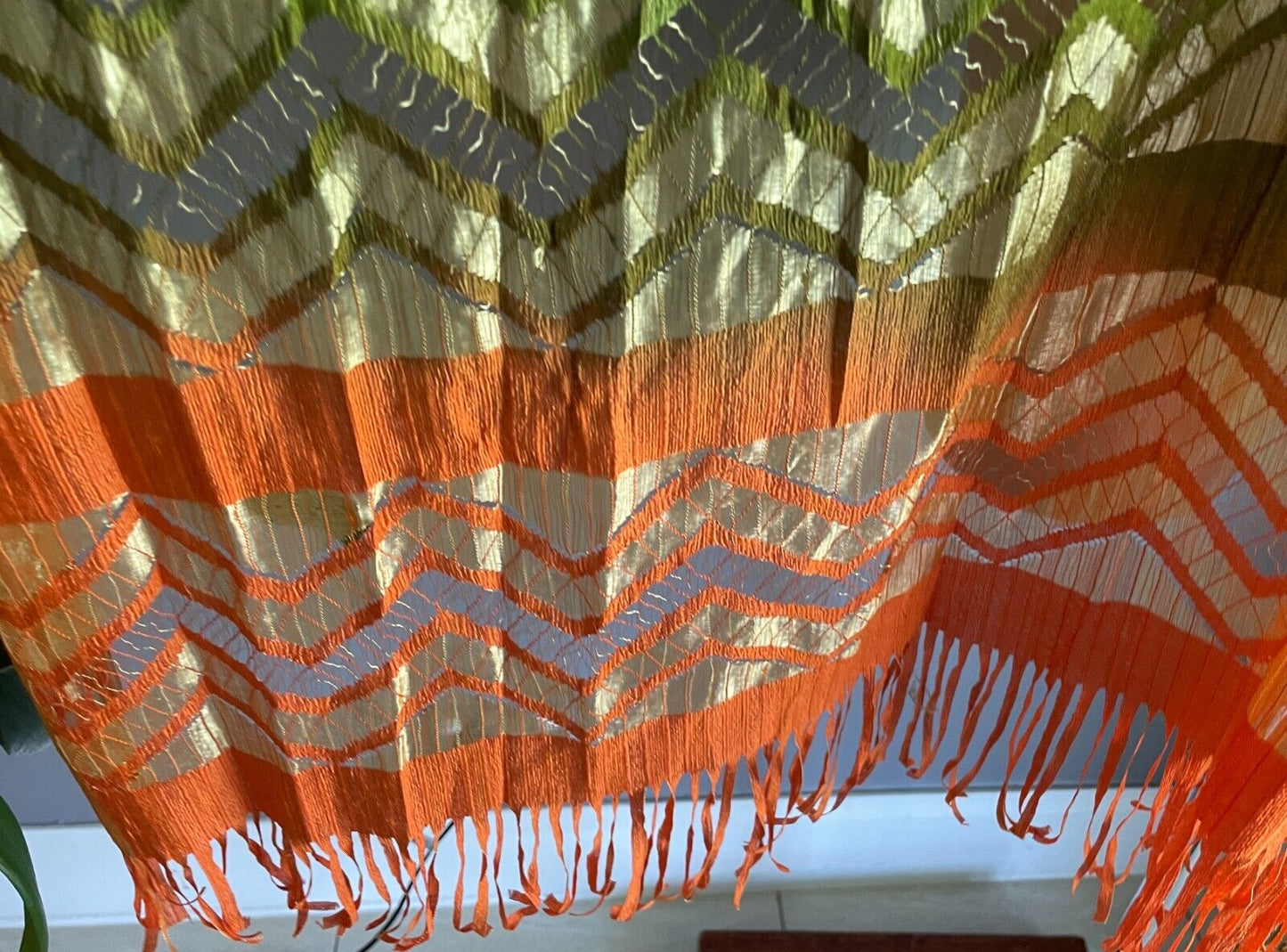 Neck SCARF Fringed Orange Cerise Khaki Gold Zig Zag Polka Dot Rectangle Stunning