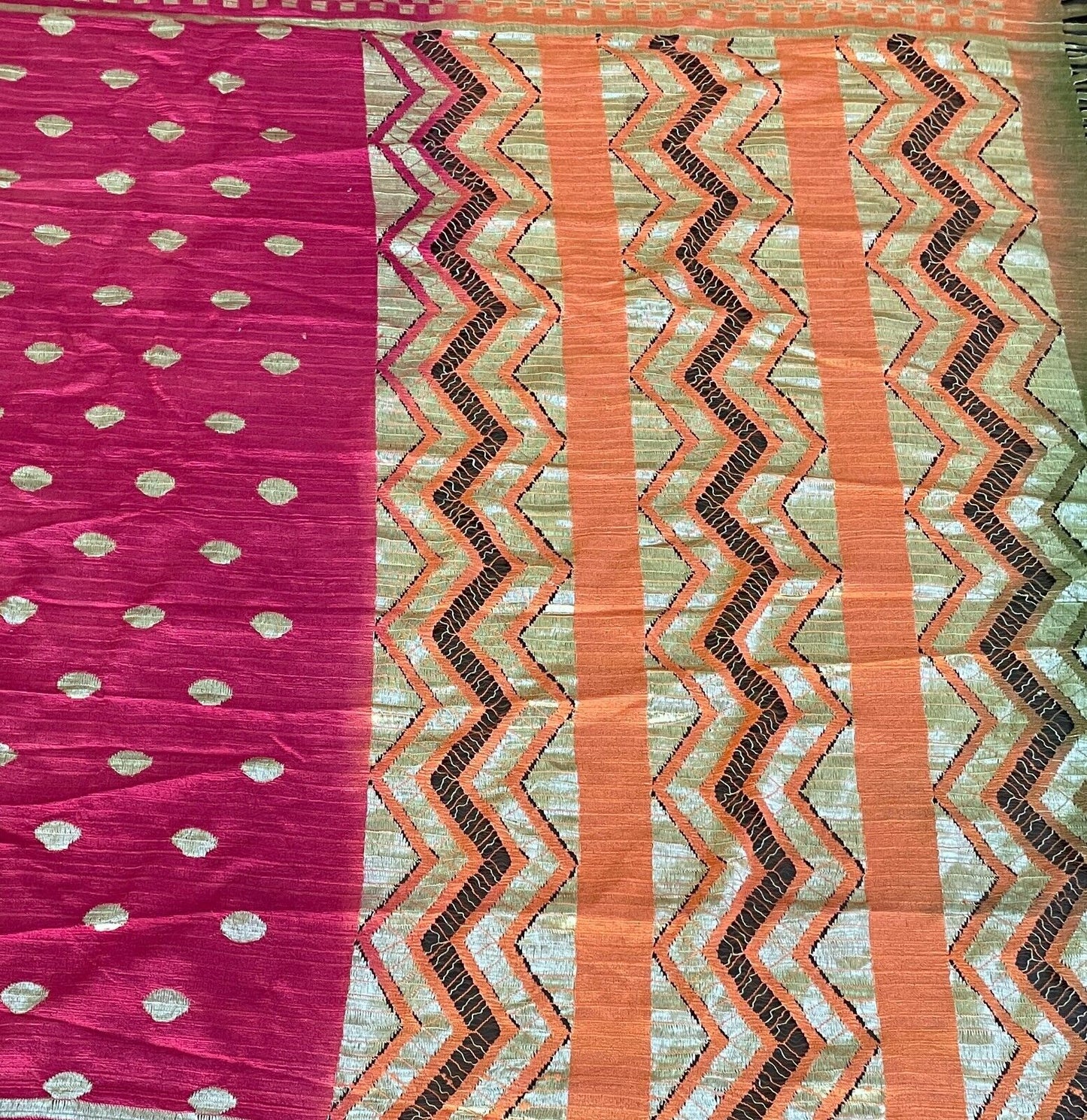 Neck SCARF Fringed Orange Cerise Khaki Gold Zig Zag Polka Dot Rectangle Stunning