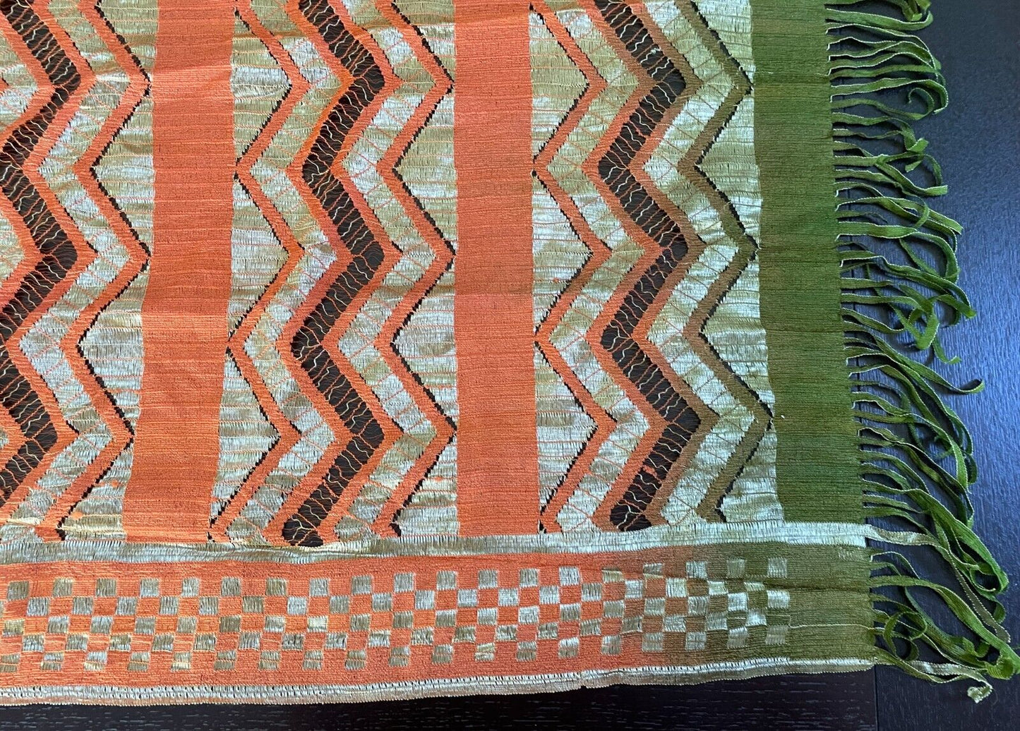 Neck SCARF Fringed Orange Cerise Khaki Gold Zig Zag Polka Dot Rectangle Stunning