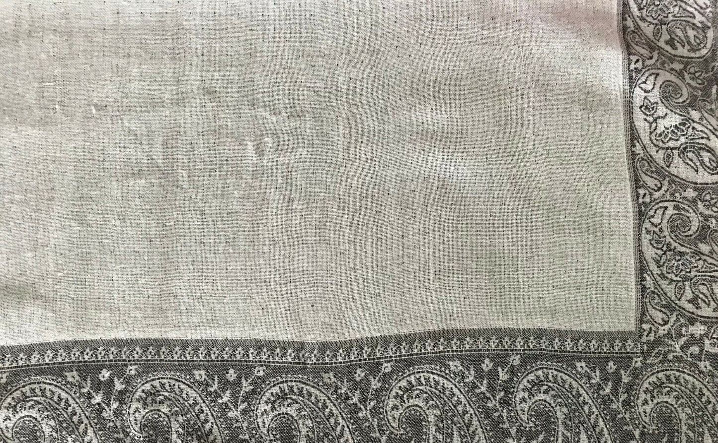 Neck SCARF Grey Black & White Paisley Print Fringed Trim Ladies