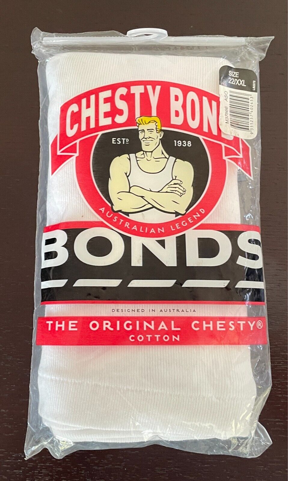 BONDS "Chesty Bond" White Sleeveless Cotton Ribbed Size 22/XXL - New in Pack!