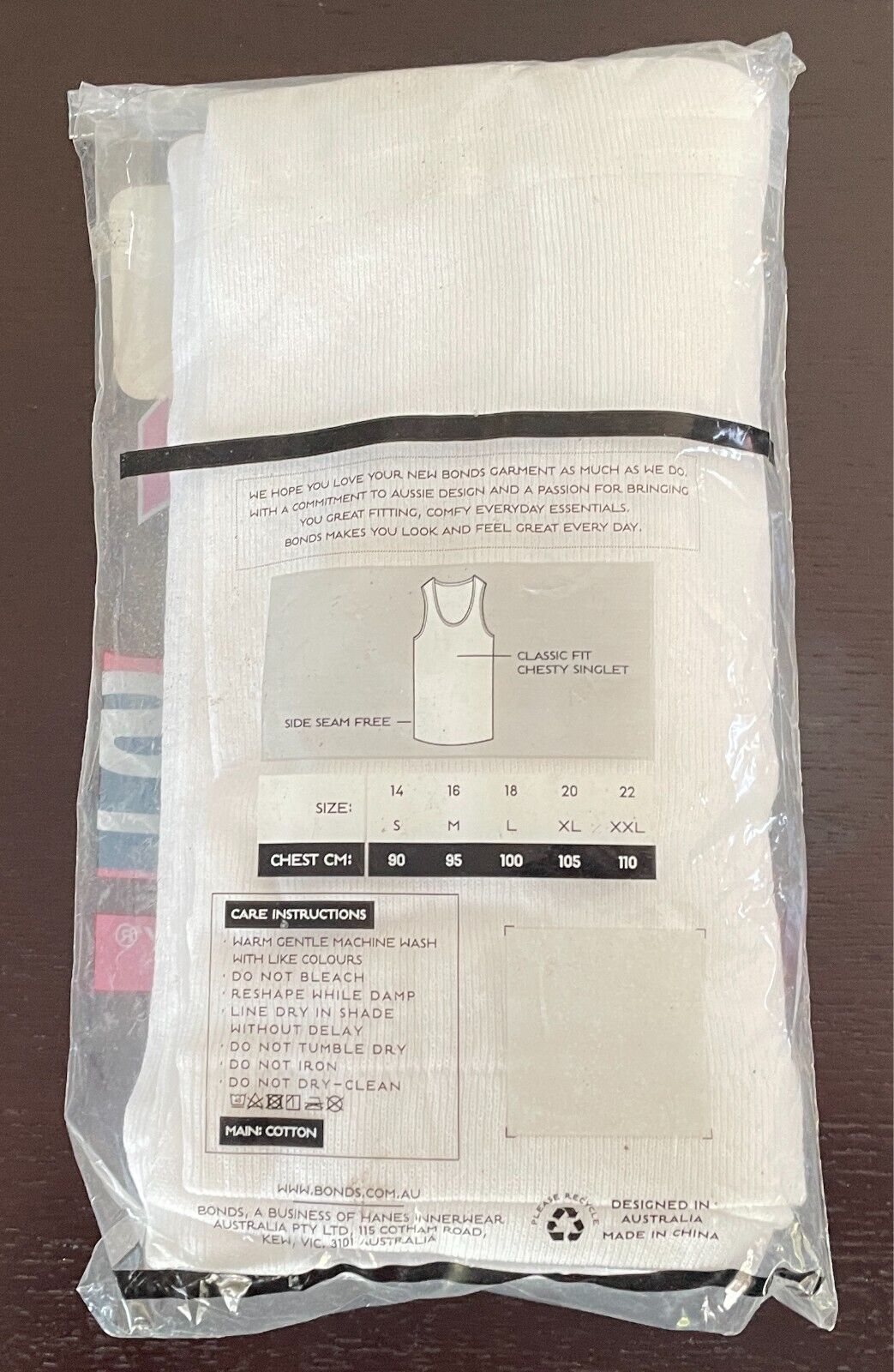 BONDS "Chesty Bond" White Sleeveless Cotton Ribbed Size 22/XXL - New in Pack!