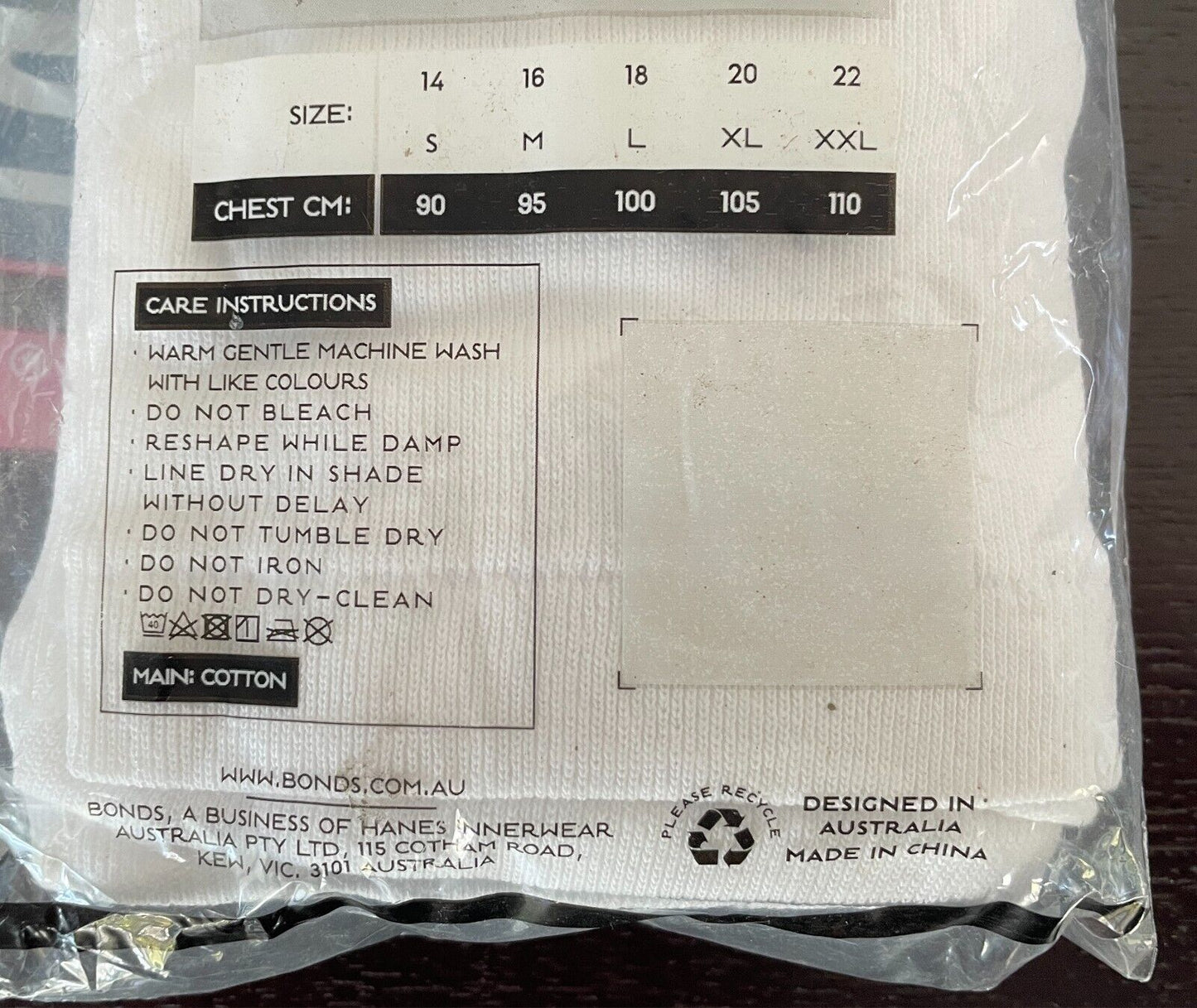 BONDS "Chesty Bond" White Sleeveless Cotton Ribbed Size 22/XXL - New in Pack!