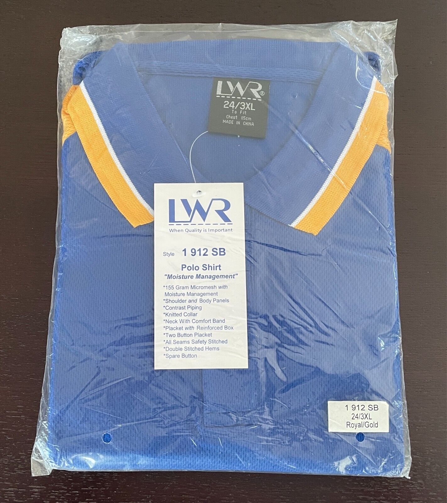 LW REID LWR Polo Shirt Royal Blue Yellow Short Sleeve Mens 24 3XL Chest 115cm