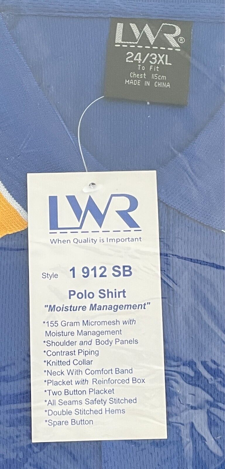 LW REID LWR Polo Shirt Royal Blue Yellow Short Sleeve Mens 24 3XL Chest 115cm