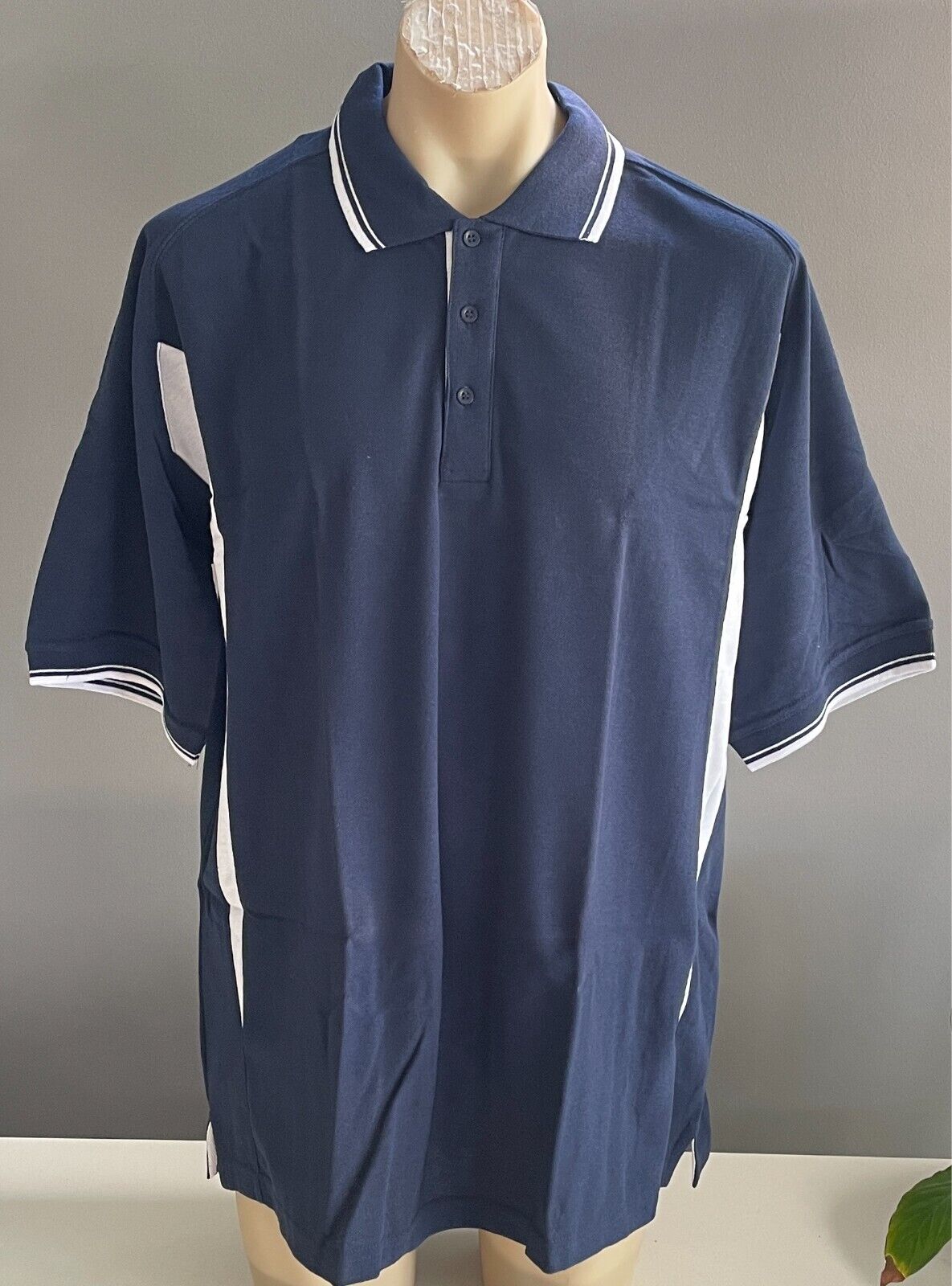 LW REID LWR Polo Shirt  Navy & White Unisex Short Sleeve Size 26 4XL Chest 120cm
