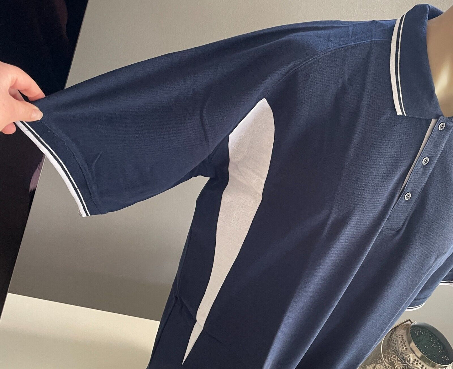 LW REID LWR Polo Shirt  Navy & White Unisex Short Sleeve Size 26 4XL Chest 120cm