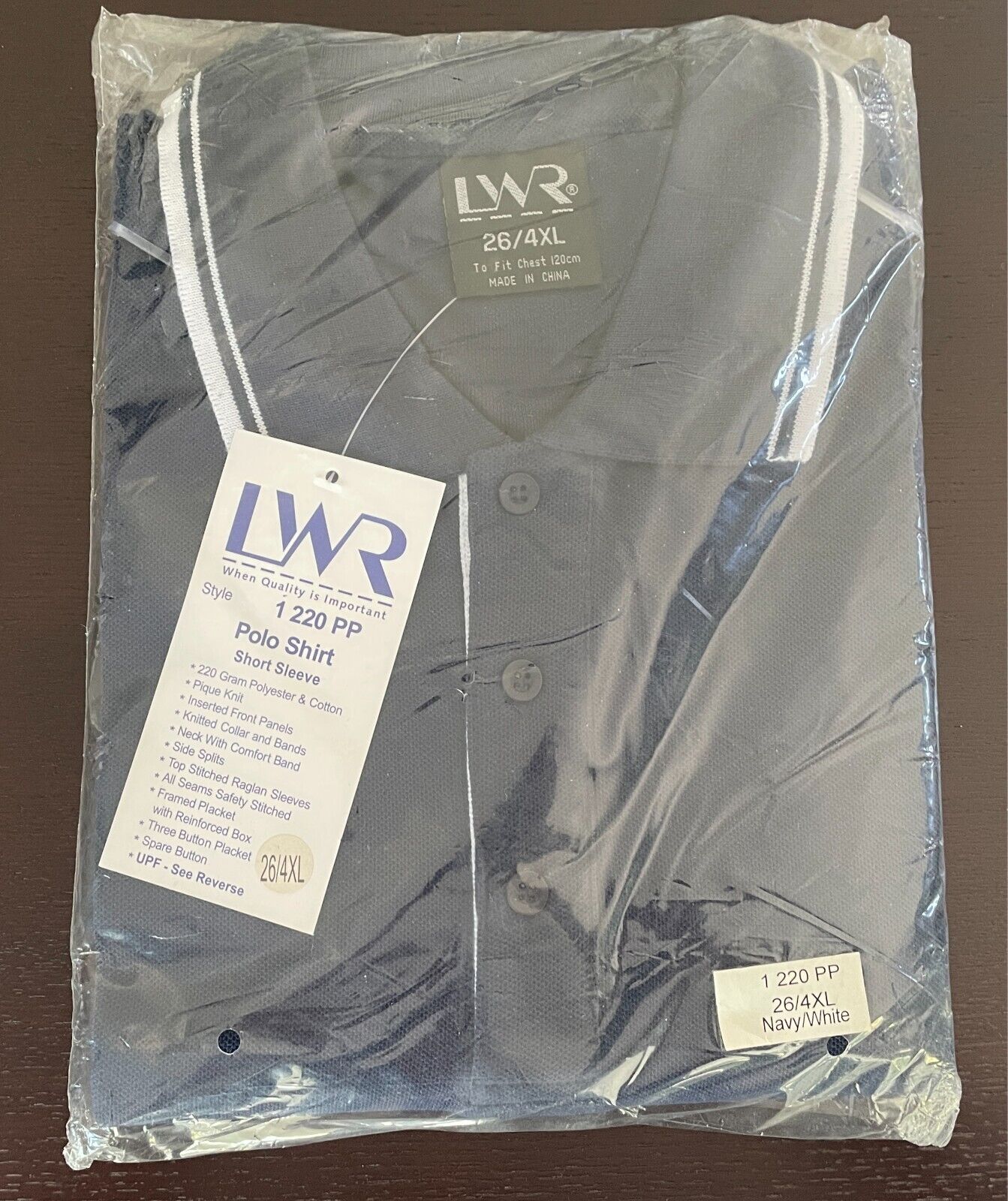 LW REID LWR Polo Shirt  Navy & White Unisex Short Sleeve Size 26 4XL Chest 120cm