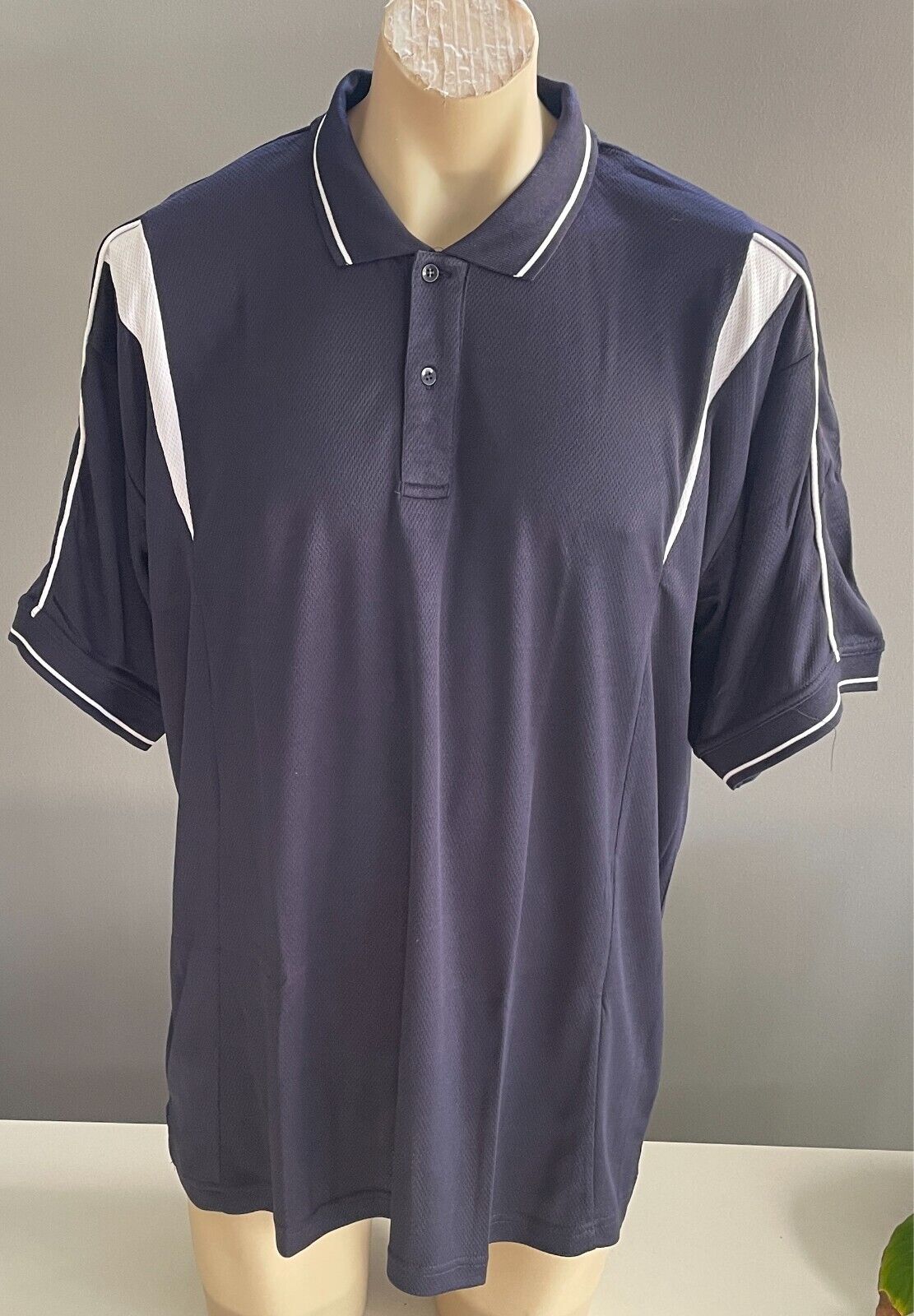 LW REID LWR Polo Shirt Dark Navy White Short Sleeve Size 24 3XL Chest 115cm NEW