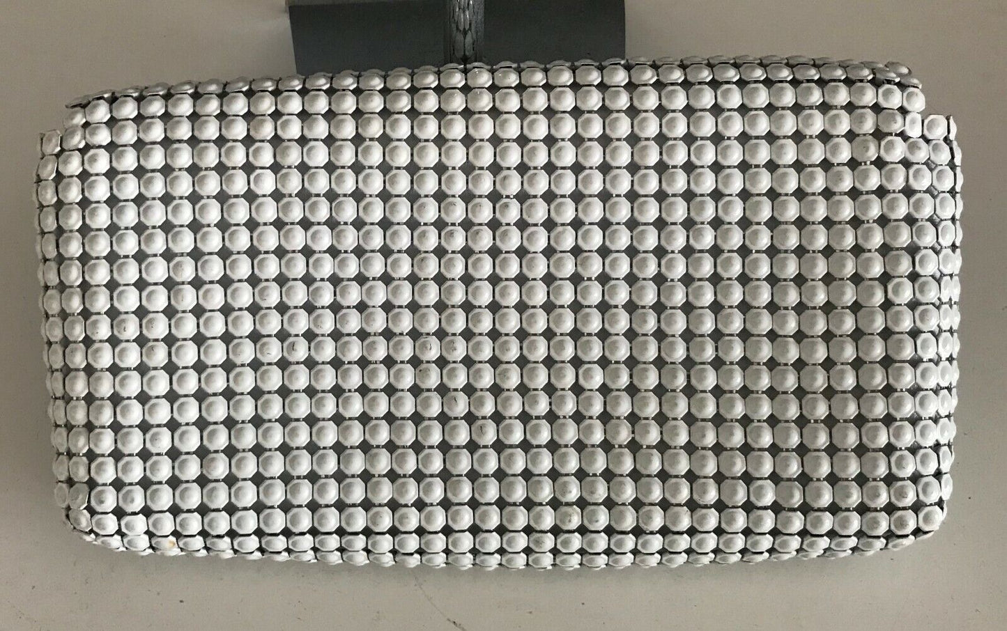 Vintage SHOULDER BAG White "Aluminium" Mesh Link Chainmail Clutch Turn Lock Hand