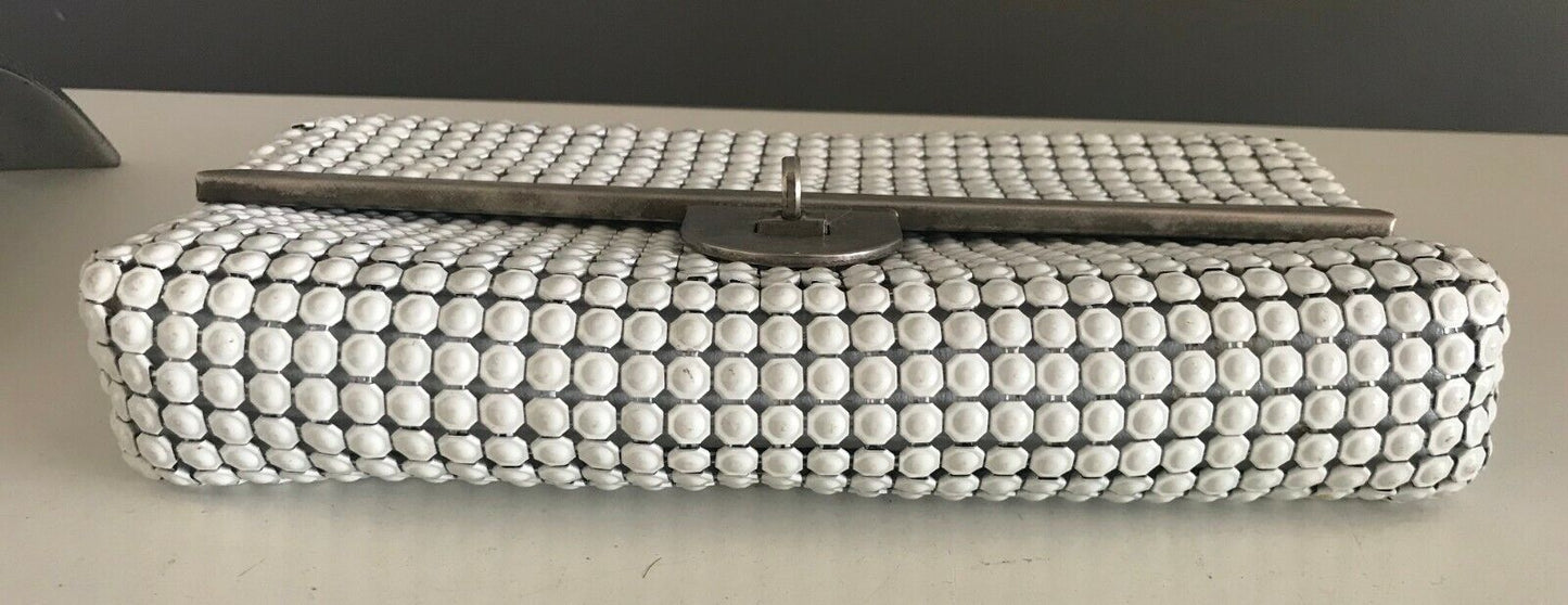 Vintage SHOULDER BAG White "Aluminium" Mesh Link Chainmail Clutch Turn Lock Hand