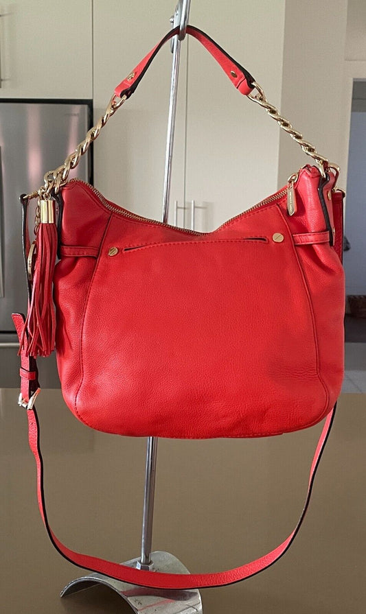 MICHAEL KORS Shoulder Bag Orange Pebble Leather Adjustable Chain Strap