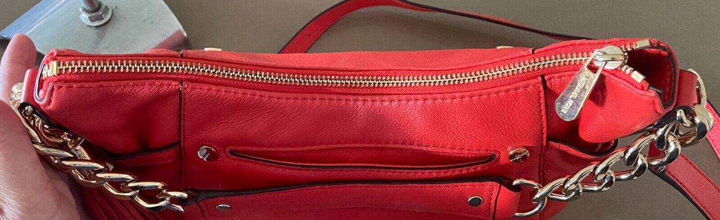 MICHAEL KORS Shoulder Bag Orange Pebble Leather Adjustable Chain Strap