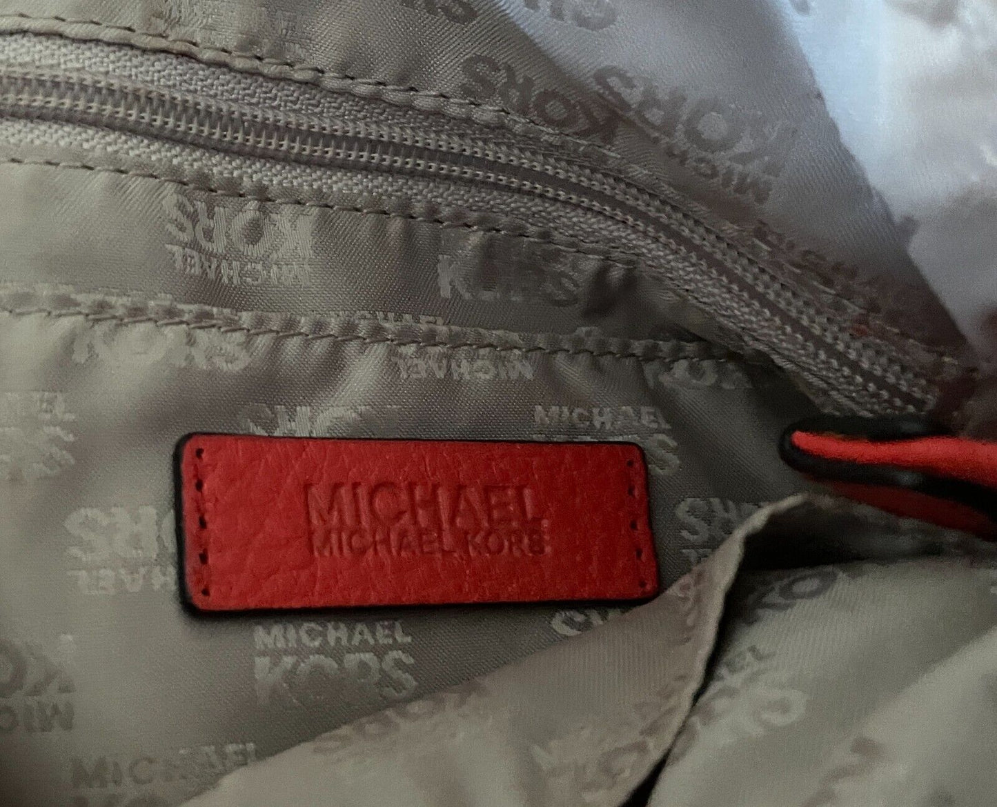 MICHAEL KORS Shoulder Bag Orange Pebble Leather Adjustable Chain Strap
