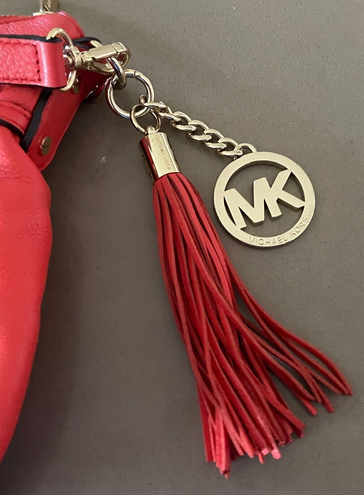 MICHAEL KORS Shoulder Bag Orange Pebble Leather Adjustable Chain Strap