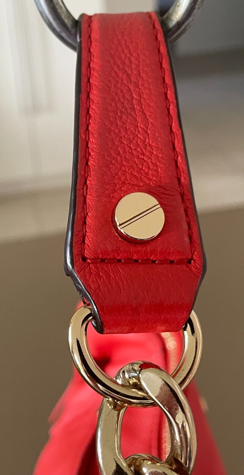 MICHAEL KORS Shoulder Bag Orange Pebble Leather Adjustable Chain Strap