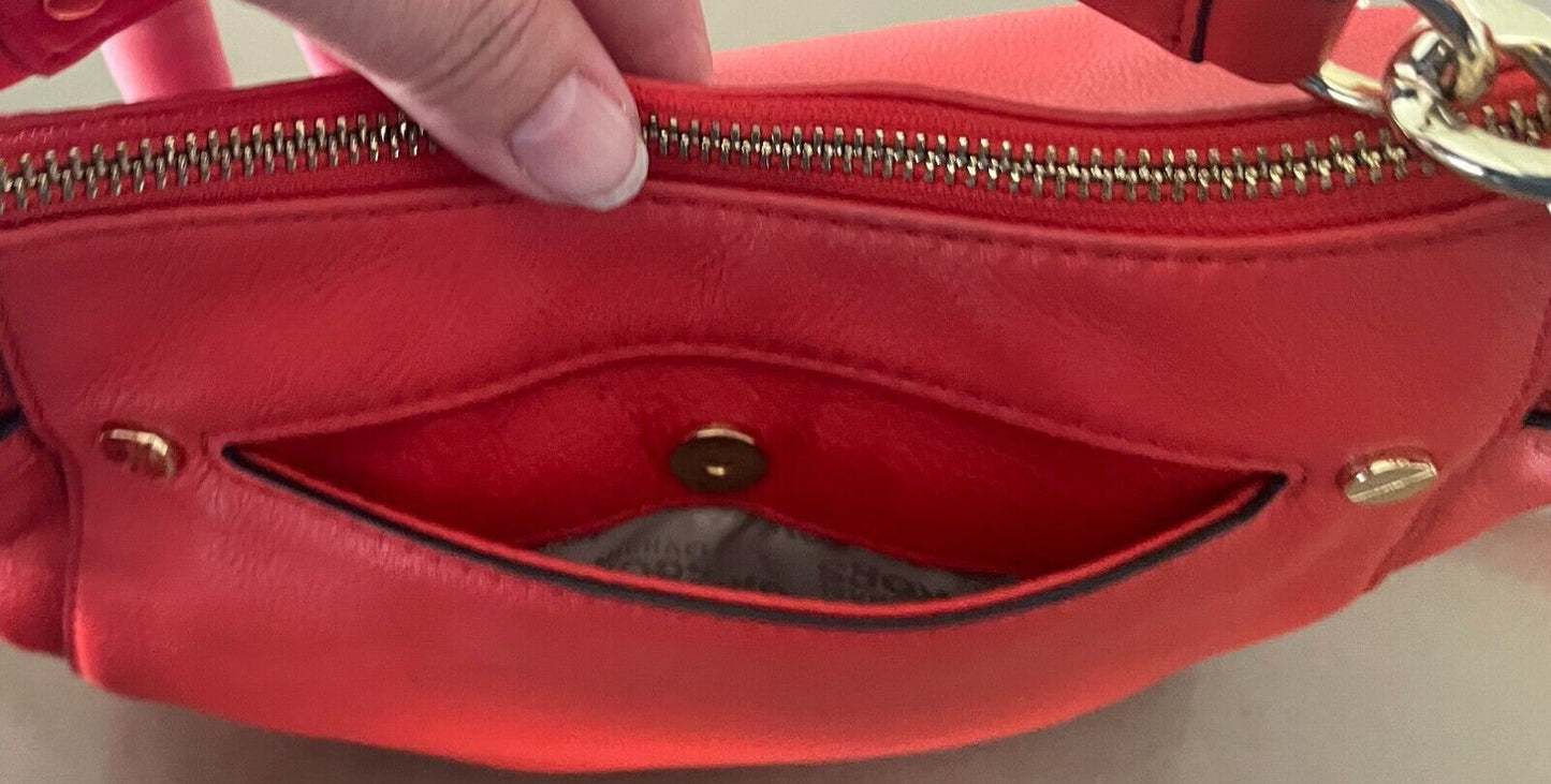 MICHAEL KORS Shoulder Bag Orange Pebble Leather Adjustable Chain Strap
