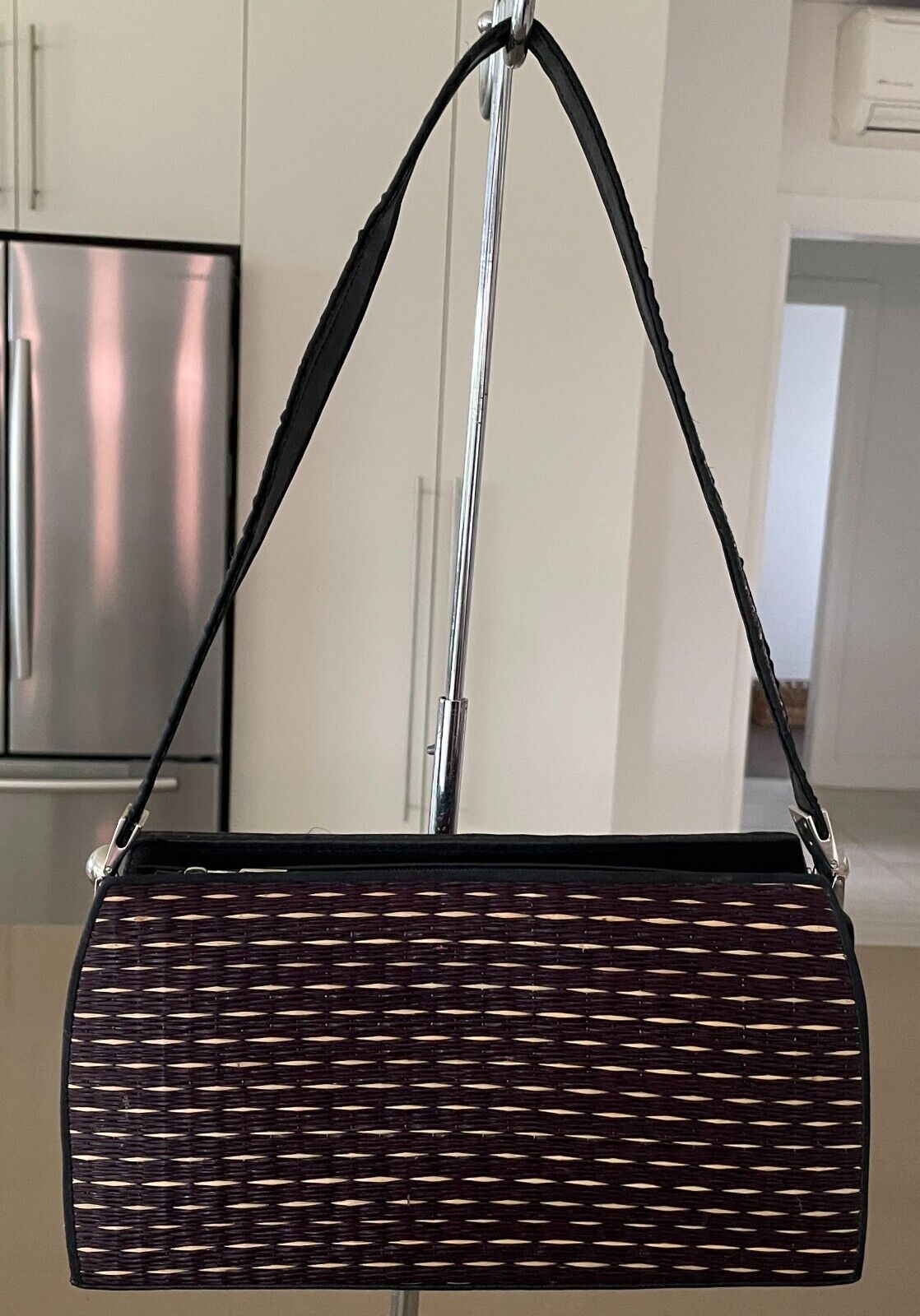 SHOULDER BAG Woven Purple & Beige Woven Rectangle  Handbag Gorgeous Unique