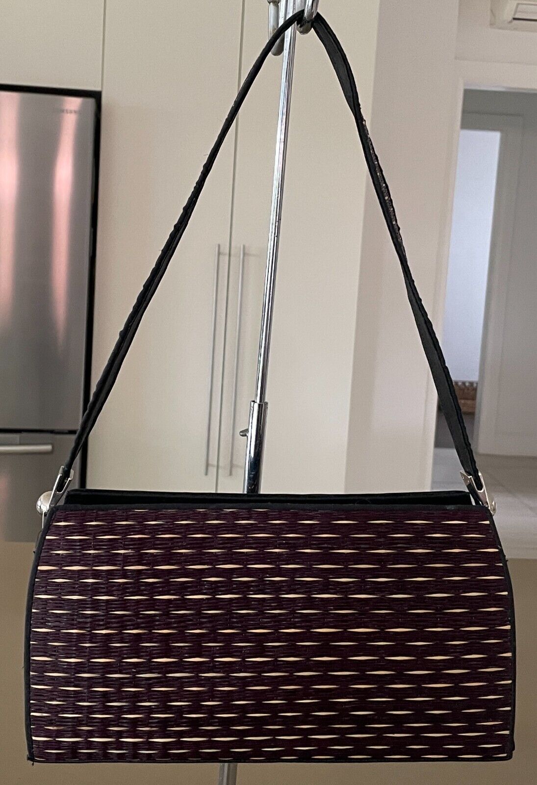 SHOULDER BAG Woven Purple & Beige Woven Rectangle  Handbag Gorgeous Unique