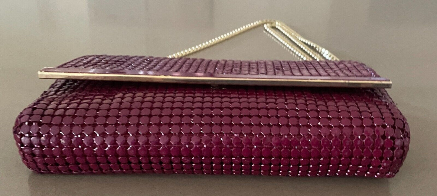 Vintage 1970's Shoulder Bag Dark Cerise Red Metal Mesh Medium Clutch w Chain