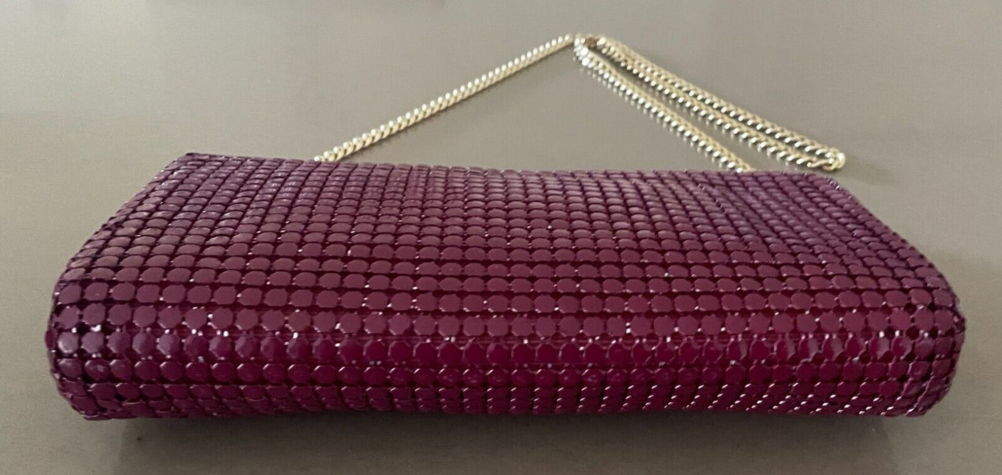 Vintage 1970's Shoulder Bag Dark Cerise Red Metal Mesh Medium Clutch w Chain