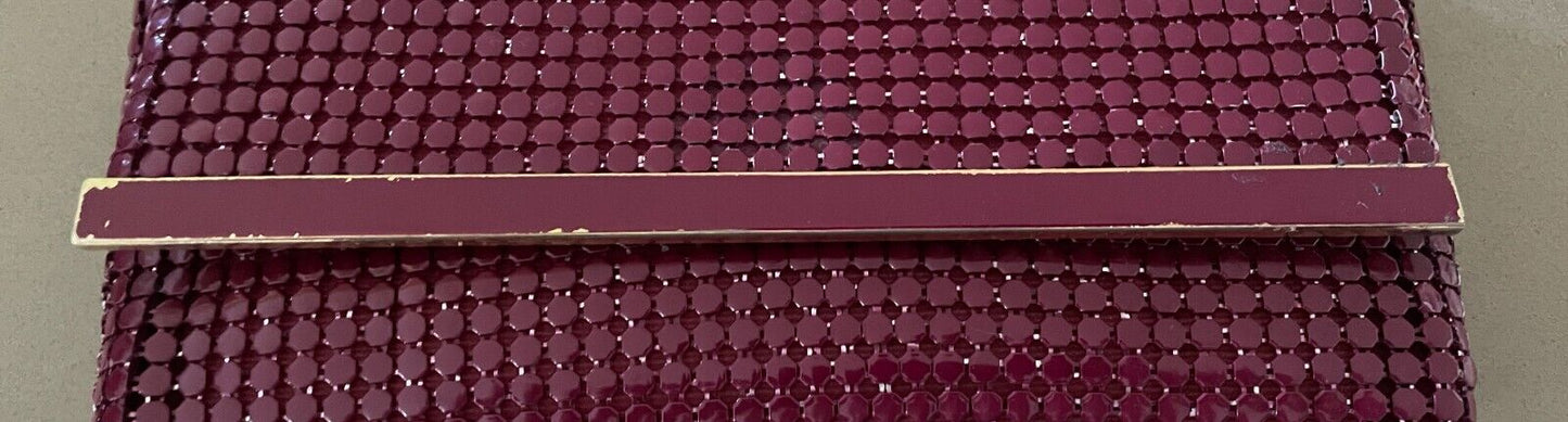 Vintage 1970's Shoulder Bag Dark Cerise Red Metal Mesh Medium Clutch w Chain