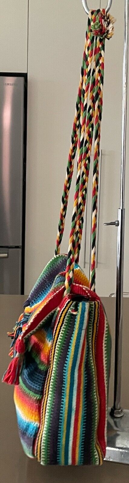 Boho SHOULDER BAG Tassels Bright MultiColoured Woven Fabric Stripe Crossbody