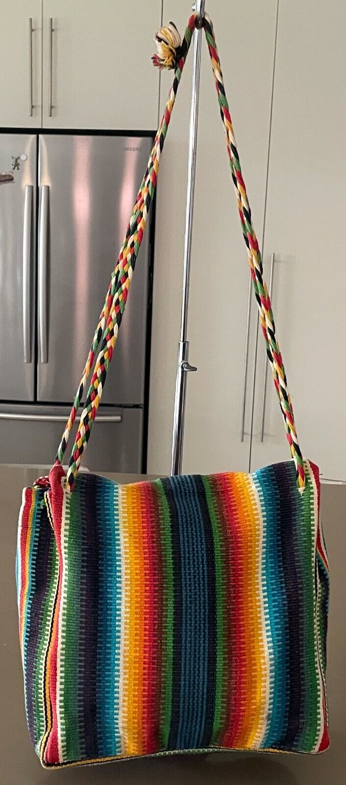 Boho SHOULDER BAG Tassels Bright MultiColoured Woven Fabric Stripe Crossbody