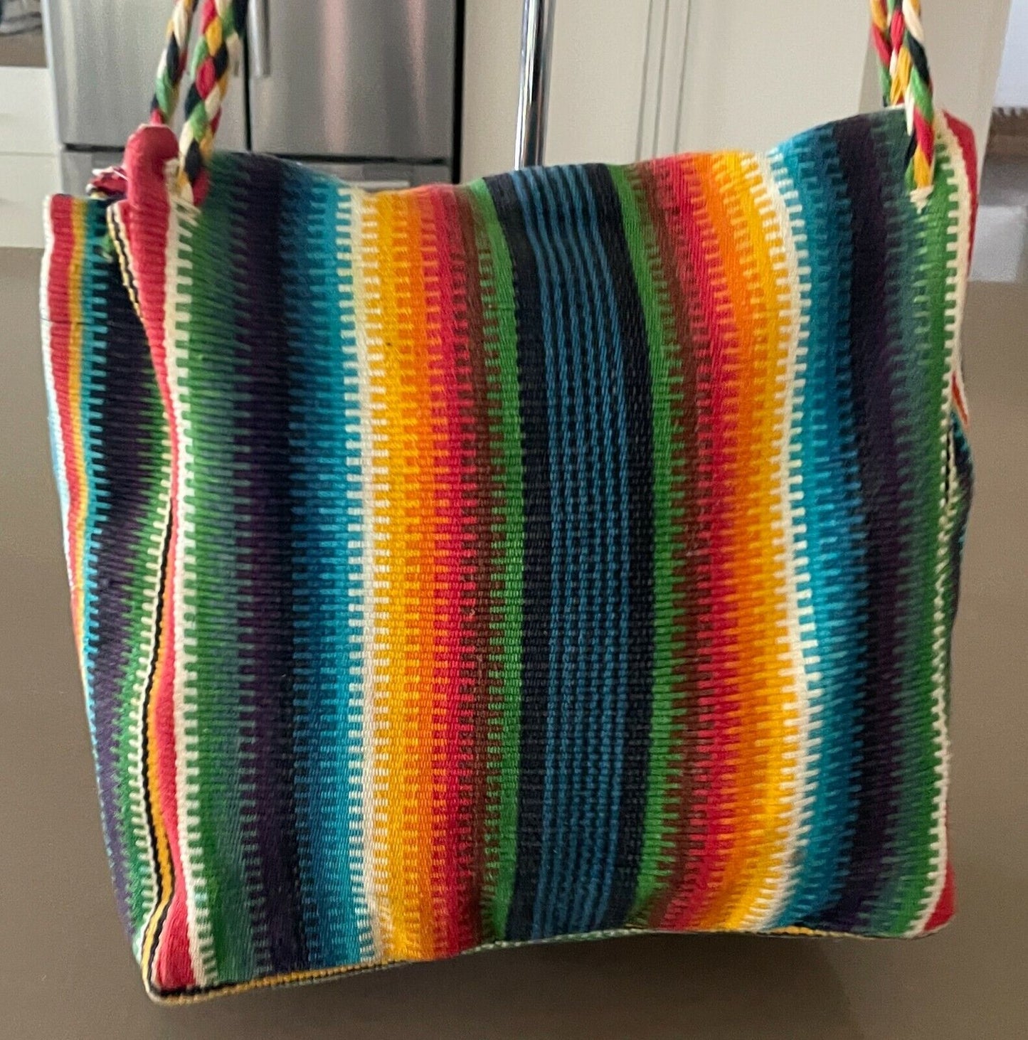 Boho SHOULDER BAG Tassels Bright MultiColoured Woven Fabric Stripe Crossbody