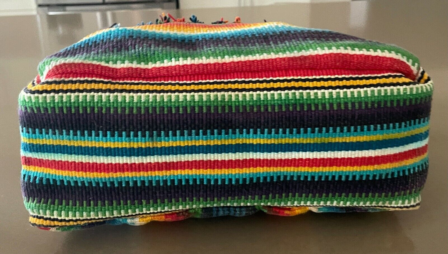 Boho SHOULDER BAG Tassels Bright MultiColoured Woven Fabric Stripe Crossbody