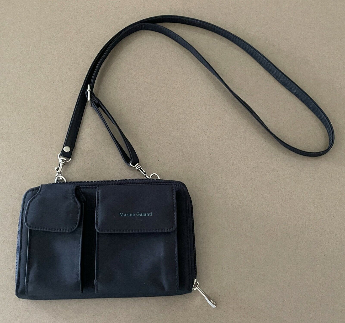 MARINA GALANTI Cross Body Bag Black Thread Through Belt Waist + Shoulder Strap