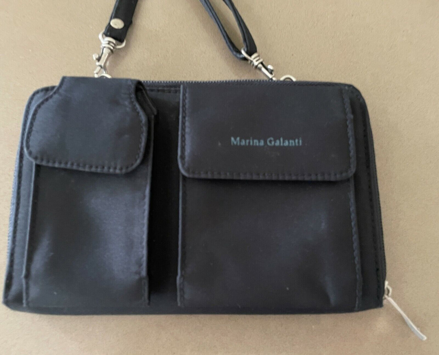 MARINA GALANTI Cross Body Bag Black Thread Through Belt Waist + Shoulder Strap