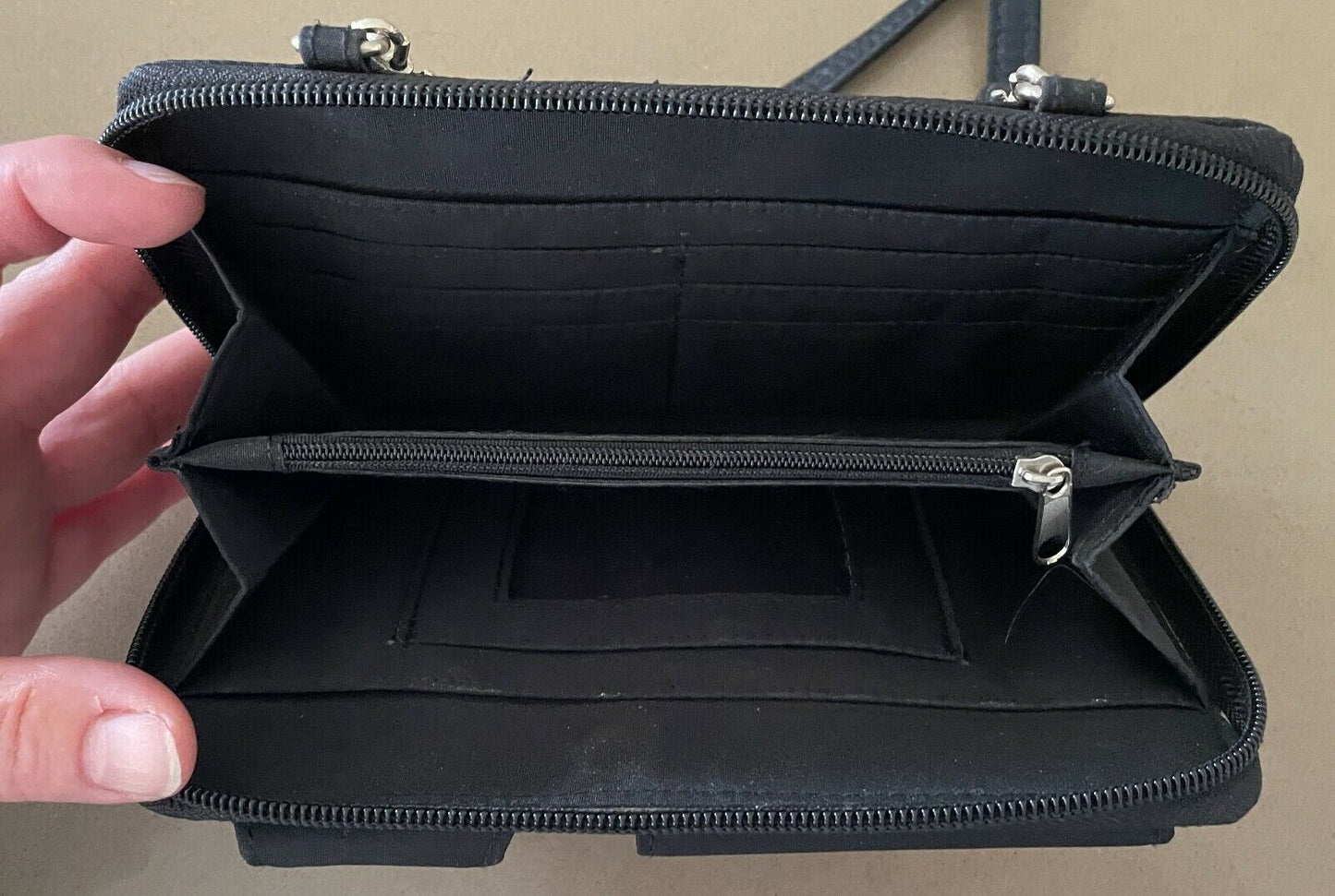 MARINA GALANTI Cross Body Bag Black Thread Through Belt Waist + Shoulder Strap