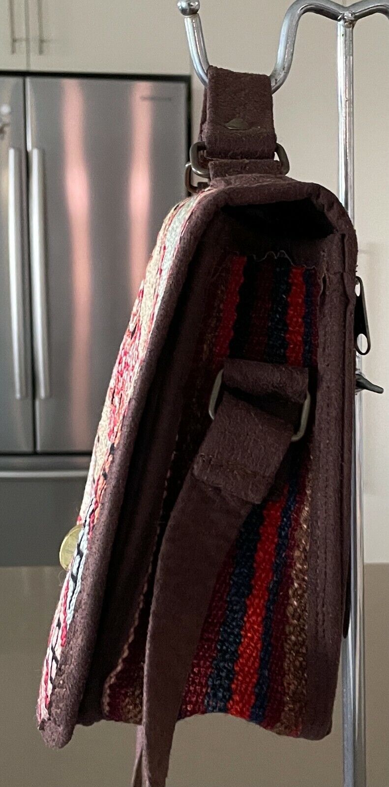 MATRIS HANDICRAFTS UNESCO Shoulder Bag Brown Faux Suede Trim & Tapestry Clutch