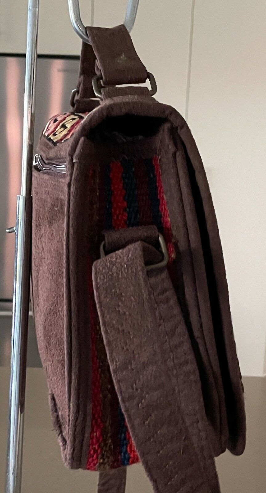 MATRIS HANDICRAFTS UNESCO Shoulder Bag Brown Faux Suede Trim & Tapestry Clutch