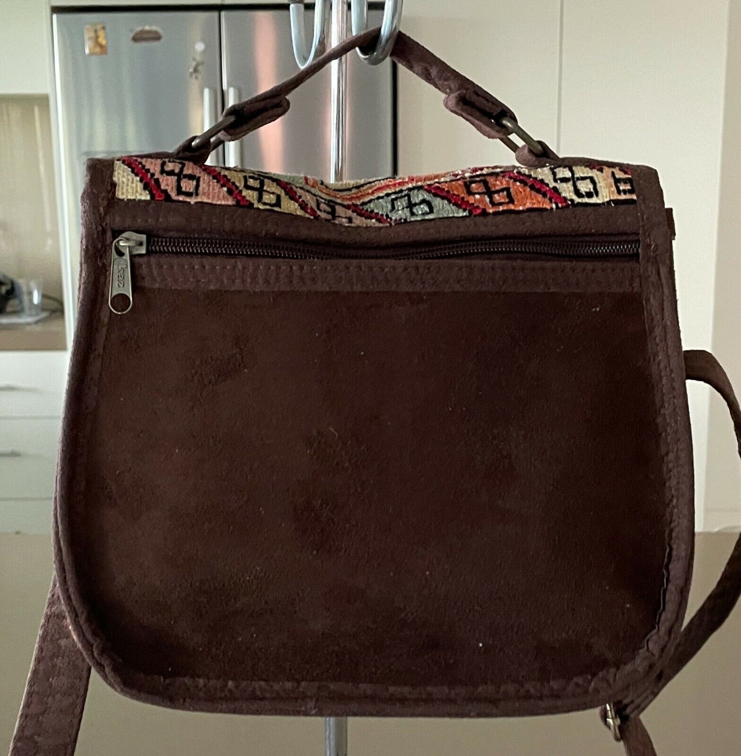 MATRIS HANDICRAFTS UNESCO Shoulder Bag Brown Faux Suede Trim & Tapestry Clutch