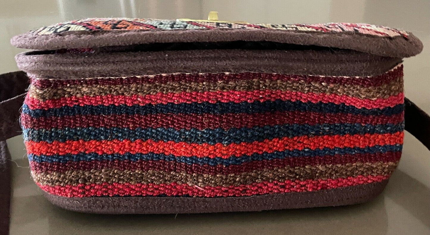 MATRIS HANDICRAFTS UNESCO Shoulder Bag Brown Faux Suede Trim & Tapestry Clutch