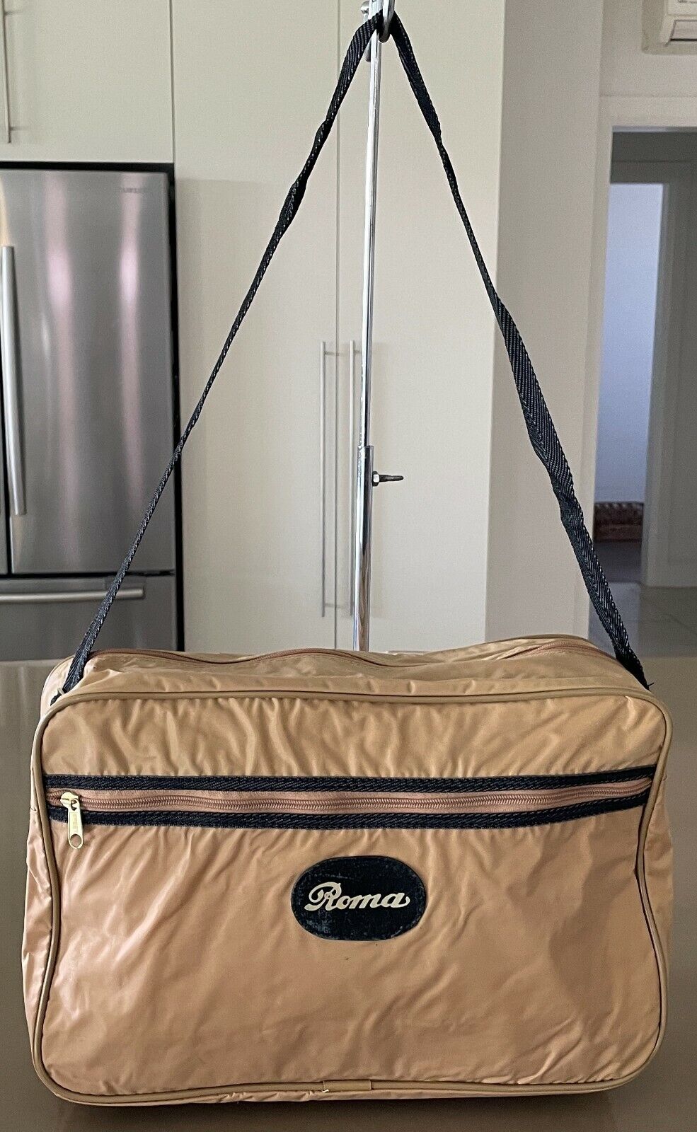 ROMA Cabin Bag Beige & Brown Nylon Hold All Travel Overnight Shoulder Strap NEW