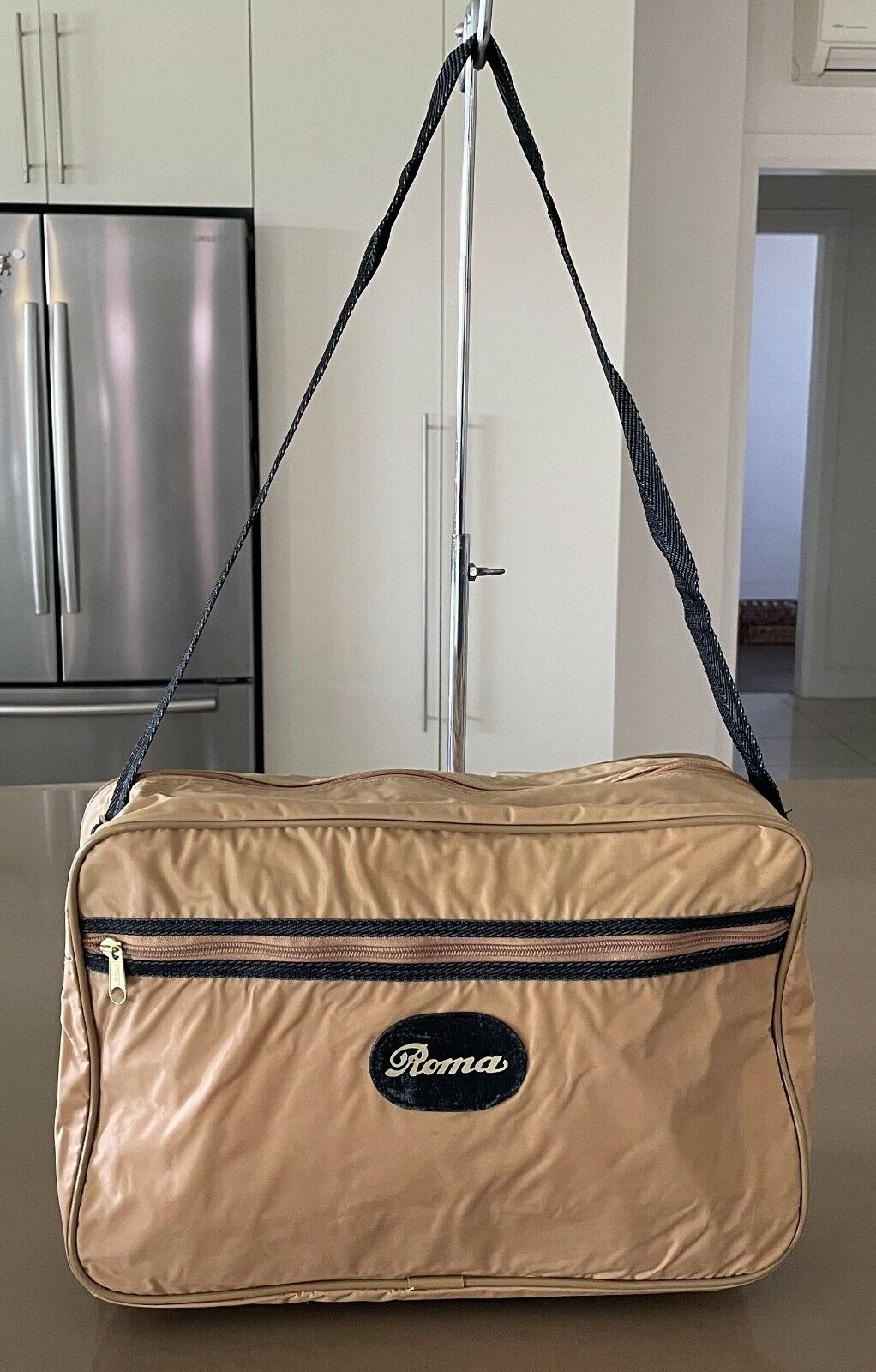 ROMA Cabin Bag Beige & Brown Nylon Hold All Travel Overnight Shoulder Strap NEW