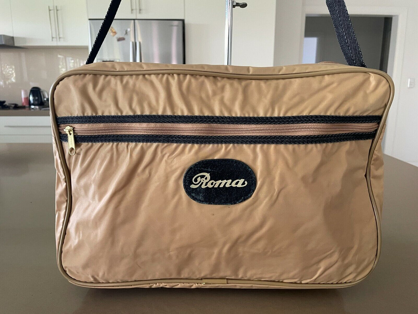 ROMA Cabin Bag Beige & Brown Nylon Hold All Travel Overnight Shoulder Strap NEW