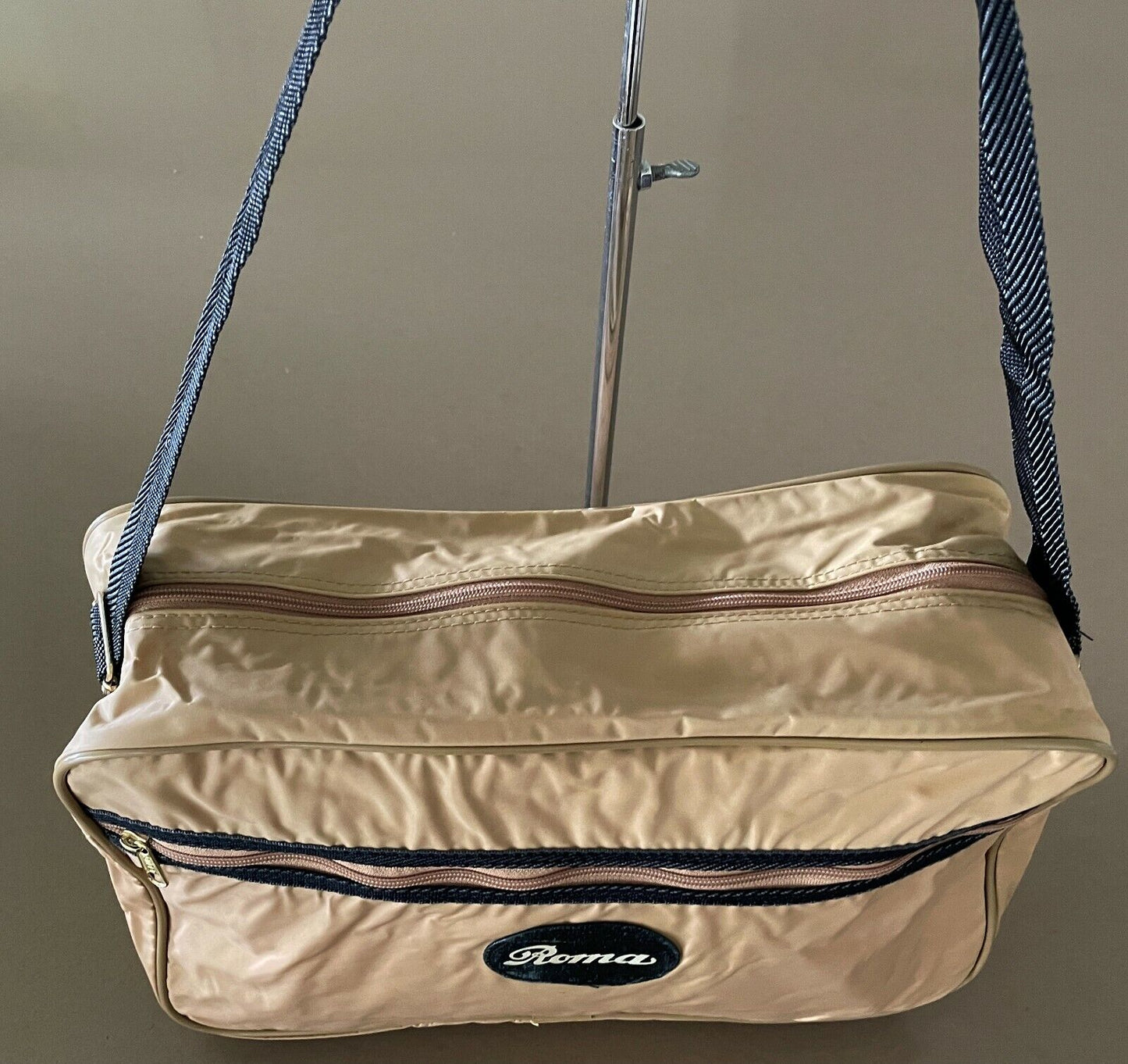 ROMA Cabin Bag Beige & Brown Nylon Hold All Travel Overnight Shoulder Strap NEW