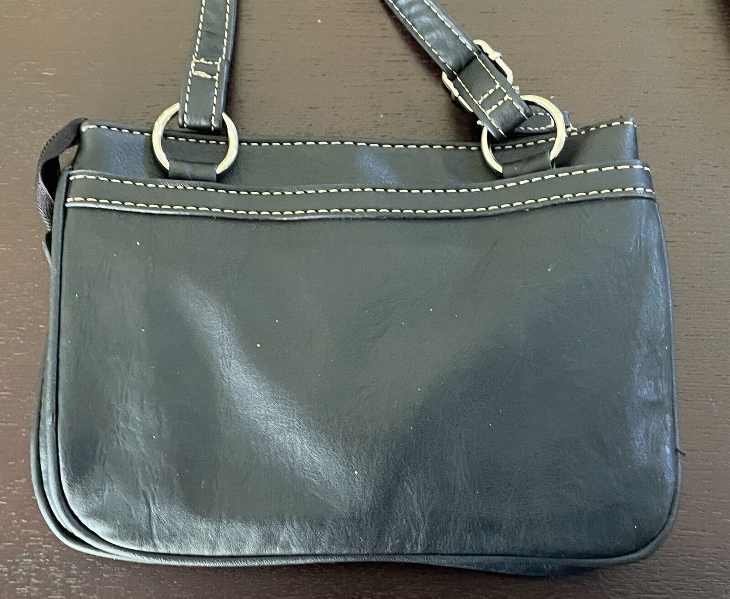 CABRELLI Shoulder Bag Black Pleather Crossbody Strap White Stitching NEW Retro