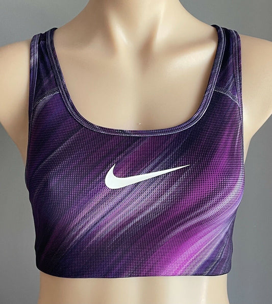 NIKE Crop Top Sports Bra Purple & Black Print Racer Back Gym Active Size S