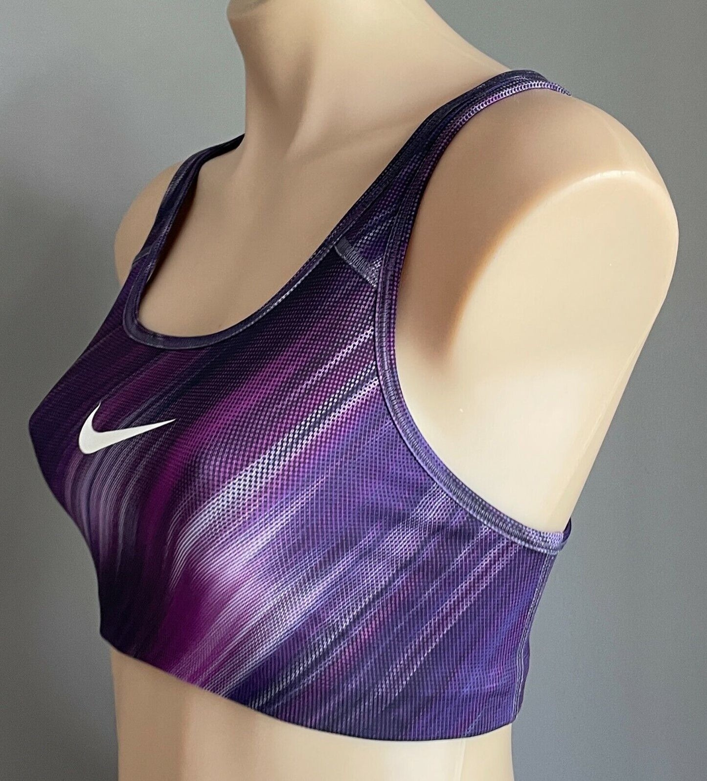 NIKE Crop Top Sports Bra Purple & Black Print Racer Back Gym Active Size S