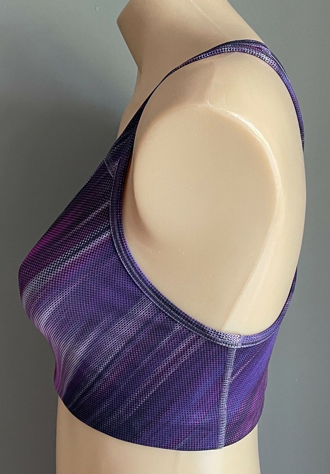 NIKE Crop Top Sports Bra Purple & Black Print Racer Back Gym Active Size S